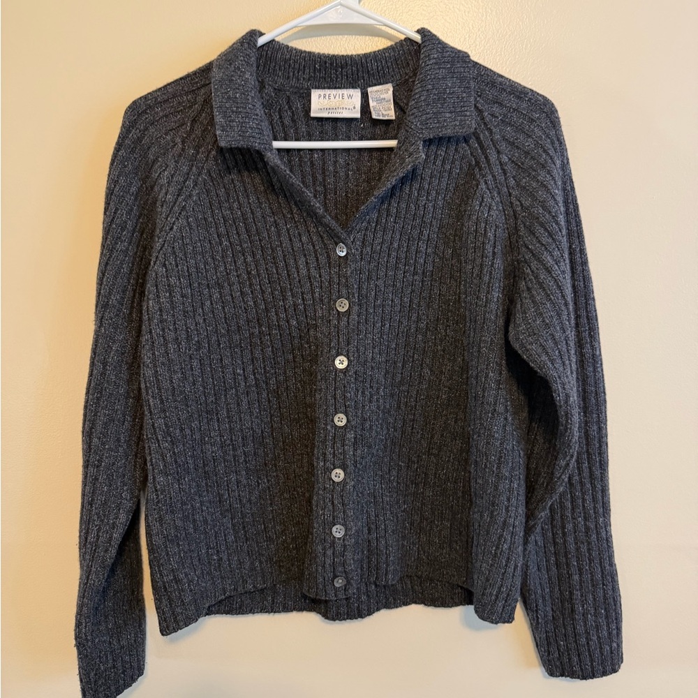 Preview International Dark Gray Ribbed Button-Up Cardigan